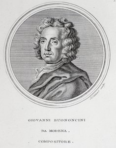 Portrait of Italian Baroque Composer and Cellist Giovanni Battista Bononcini (1670-1747). Engraving. 18th century. Bologna, Civico Museo Bibliografico