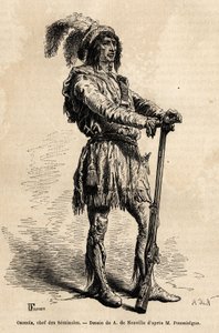 Portrait of Osceola (1804-1838), leader of seminoles, at the head of the Indian resistance against the United States during the Florida War (1835-1842). Engraving to illustrate the story four months in Florida, by Achille Pousselgue in 1851-1852, published by Unknown artist