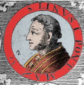 Portrait of Pope Linus (San Lino), bishop of Rome and successor of Peter. 1st century. Engraving of 19th century.