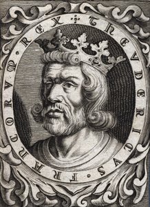 Portrait of Thierry I (? - 533), King of Austrasia. 18th century engraving by Unknown artist