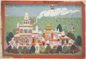 Pradyumna Enters the Palace of the Demon Sambar and Challenges him to Battle, page from a Dispersed Bhagavata Purana manuscript by Unknown artist