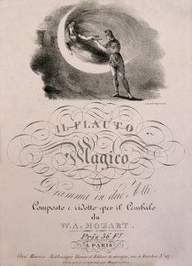 Prince Tamino receives the enchanted flute of the Queen of the Night, cover illustration of the partition book of 