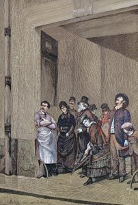 Rainy Weather, People Standing Under a Roof Waiting for the Rain to Stop by Unknown artist