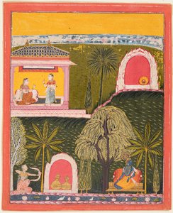 Rati, the Goddess of Erotic Love, Takes Aim at Krishna, from a Rasikapriya by Unknown artist