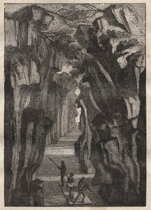 Recognition of the Amazon (1743-1744) by Charles Marie de La Condamine (1701-1774): Pongo de Manseriche (Peru) gorge of the Rio Maranon that joins the Rio Ucayali to form the Amazon River - illustration taken from 