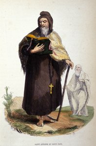 Representation of Saint Anthony the Great and Saint Paul of Thebes. 19th century engraving. by Unknown artist