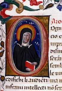 Representation of Saint Claire of Assisi, founder of the religious order of the Clares. Miniature from a 15th century manuscript by Unknown artist