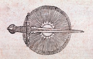 Representation of a comet as a sword spearing the sky