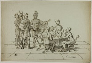 Roman Emperor Approaching Group of Women Seated at Table