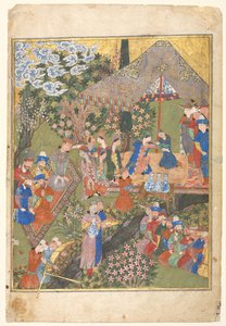 Royal Reception in a Landscape, right folio from a double-page frontispiece of a Shahnama (Book of Kings) of Firdausi
