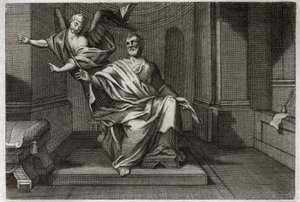 Royaumont Bible, New Testament: The Evangelist Saint Matthew with the Angel. Illustration from 1811. by Unknown artist