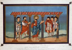 Saint Paul proclaiming the Gospel - from a Bible written for King Charles the Bald in the Abbey of Saint Martin of Tours, 9th century