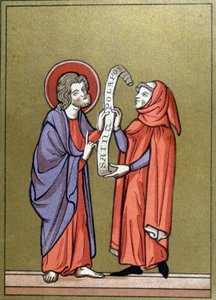 Saint Paul receiving his mission from Christ - from 13th century document