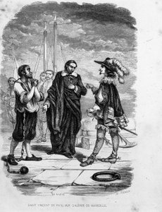 Saint Vincent de Paul interceding in favor of a convict with an officer at the galleys of Marseille - in 