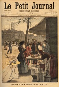 Saleswoman of soup and milk coffee, held under the cocheres doors at 6 am for the open-air breakfast of Parisian workers. Engraving in Le petit journal 14/07/1895. Selva