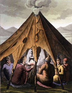 Sami People Around a Fire Under a Tent by Unknown artist
