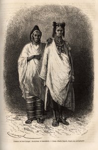 Sarakolese and Kassonkese women, populations of Upper Senegal, in traditional clothes. Engraving to illustrate a cruise on the coast of Africa