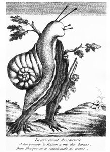 Satirical drawing: aristocratic disguise (a snail on a stump): 