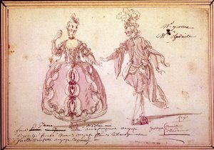 Scenography: drawing of costumes for the pastoral 