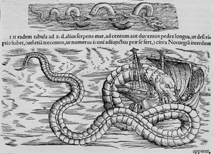 Sea snake, marine creature after Conrad Gesner