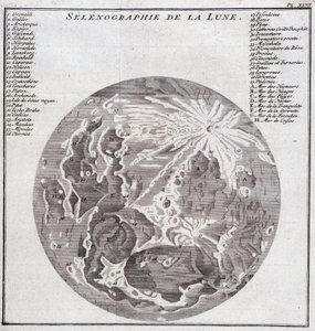 Selenography of the Moon - in “Historical Journey of South America done by Order of the King of Spain by Don George Juan and Don Antoine de Ulloa”, T.2, at C.A. Jombert, Librairie du Roi, Paris
