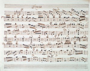 Sheet music page for the first violin in the opening of Mithridate, King of Pontus, opera by Mozart (1770) by Unknown artist