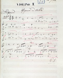 Sheet music page for the first violin of Iphigenie en Aulide, opera by C. W. Gluck by Unknown artist