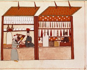 Shops in the Streets of Constantinople (Miniature from a 19th Century Cicogna Manuscript) by Unknown artist