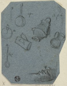Sketches of Kitchen Utensils, Bent Arm (recto); Historical Scene (verso)