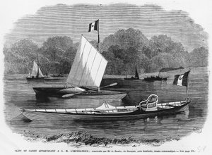 Skiff and Canoe Next to the Empress, Built by M.A. Searle de Stangate, Near Lambeth (engraving)