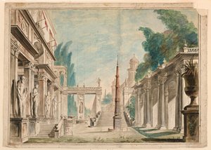 Stage Design, Building Adjoining Park Scenery by Unknown artist