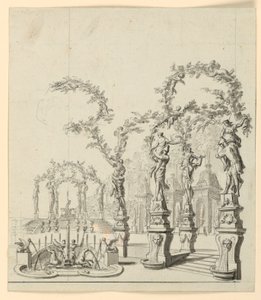 Stage Design: Garden Architecture with Fountain and Sculptures by Unknown artist