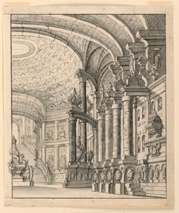 Stage Design: Hall with Coffered Ceiling and Urns by Unknown artist