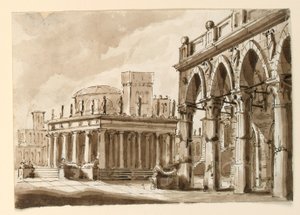 Stage Design, Square with Public Building by Unknown artist