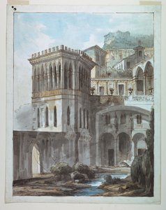 Stage Design, View of Town on Hillside by Unknown artist