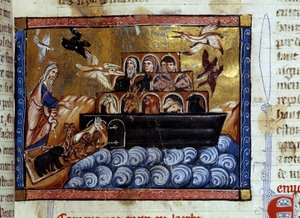 The Ark of Noah. Miniature from a manuscript Universal History. 13th century. Dijon Municipal Library