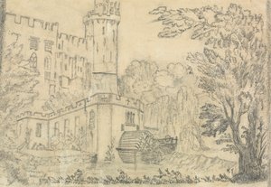 The Back of a Large Castle with Waterwheel in the Foreground