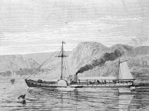 The Clermont, a boat built in 1807 by Robert Fulton to provide the New York - Albany connection on the Hudson River. Engraving 19th century