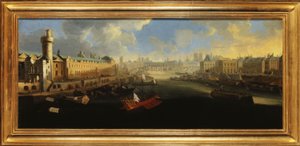 The Grande Galerie of the Louvre, with the Porte Neuve, the Pont-Neuf, the Cité, the Collège des Quatres-Nations under construction and the Quai Malaquais