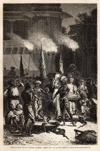 The Pantchami naga, or snake feast, in Bombay, to ensure protection against their deadly bites, long processions of women cross the streets to the outskirts of the temples, where they will find offerings of rice and sugar to the god Krishna, who killed the by Unknown artist
