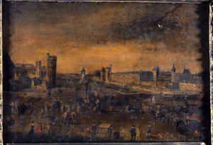 The Pont-Neuf, Seen from the Entrance to the Place Dauphine, the Hôtel de Nevers, the Tour de Nesle, the Grande Galerie, with the Porte Neuve, and the Louvre, circa 1640, Present-Day 1st and 6th Arrondissements, between 1635 and 1645 by Unknown artist
