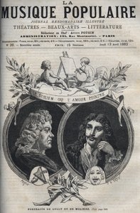 The Sicilian or Love Painter - Portrait of Jean Baptiste Lully (Giovanni Battista Lulli) (1632-1687) and Moliere - Engraving in 