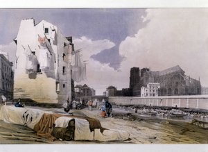 The banks of the Seine and Notre Dame de Paris - lithography by Unknown artist