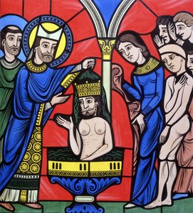 The Baptism of Christ. College is Similar to a Stained Glass Window of the Cathedral of Le Mans. 19th Century Tracing