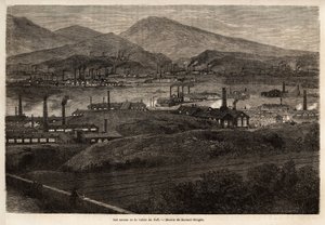 The factories of the Taff Valley. Drawing by Durand Brager, to illustrate a visit to the major factories in Wales in 1862, by L.Simonin. Engraving in 