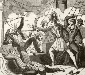 The female pirate boarding the English ship 
