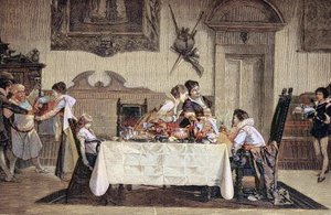 The First-born Male Offspring, the Midwife Shows the Newborn Son to the Other Family Members by Unknown artist