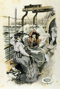 The life of passengers on board: a young woman suffers from seasickness. by Unknown artist