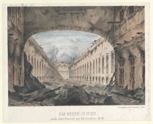 The Odeon in Vienna after the Blaze on October 28, 1848 (coloured lithograph)