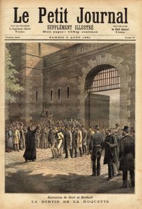 The release of the Paris prison from the rocket on 27 July 1891, criminals Dore and Berland sentenced to death. Engraving of Henri Meyer in 